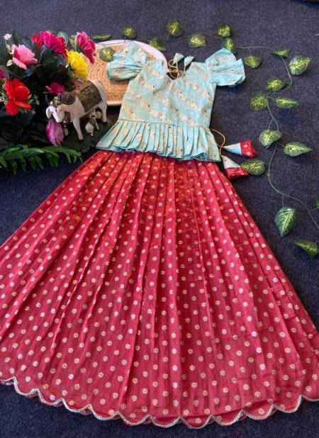 Ajd 8093 Heavy Pure Banarasi Tissue Silk Kids Lehenga Choli